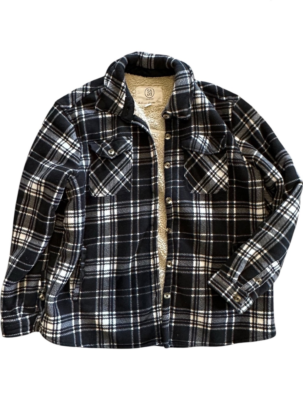 Plaid Sherpa-Lined Jacket - Black & White